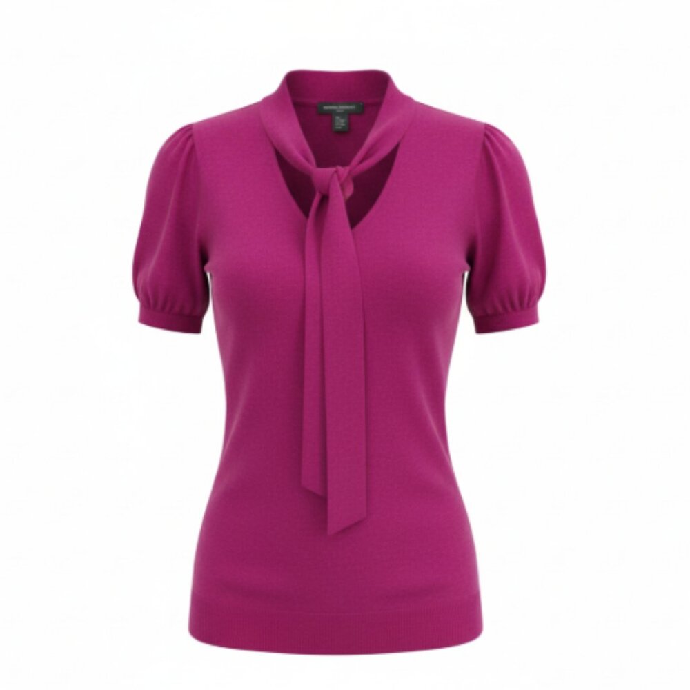 Banana Republic Juniors Top Purple Size Small Puff Short Sleeve Blouse Attached - Picture 4 of 13